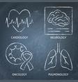medical specializations chalkboard icon set vector image