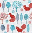 wild fox in a snowy forest seamless pattern vector image
