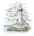 island with rocks and lighthouse building vector image