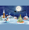 house in snowy christmas landscape at night vector image