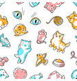 seamless pattern with cute kawaii cats fun animal vector image