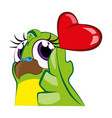 cute budgie bird balancing big heart - love emote vector image vector image