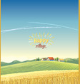 rural landscape with village on hill vector image vector image