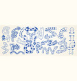 doodle set of blue quirky arrows on grid paper vector image
