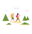 people hiking backpack forest nature landscape vector image
