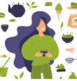 various tea products made from matcha yonf woman vector image vector image
