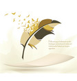 writing pen multicolored feather with flying birds vector image vector image