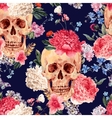 seamless pattern with skull and flowers vector image