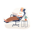bearded male work at ergonomic armchair with foot vector image