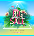 summer big sale typography poster with flamingo vector image