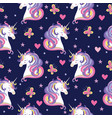 seamless pattern with unicorn heads hearts vector image