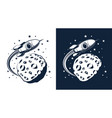 space rocket flies around planet with craters vector image