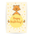 cute cartoon cat with sun in hands happy birthday vector image vector image