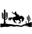 cowboy driving wild horse silhouette american vector image