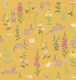 seamless pattern with rabbits and flowers vector image vector image