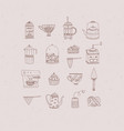 set of kitchen coffee and tea icons casual peach vector image