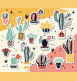 cactus in a pot sticker collection vector image
