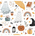 halloween pattern cute ghosts bats vector image vector image