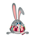 cute frozen cartoon poor thing bunny in striped vector image vector image