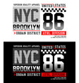 typography nyc brooklyn 86 with race flag vector image