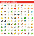 100 rural icons set isometric 3d style vector image vector image
