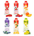 set of yogurt in bottles with fruit and berries vector image vector image