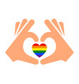 hands gesture with heart and flag of pride lgbt vector image