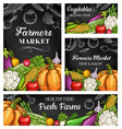 farm vegetable sketches on chalkboard banners vector image