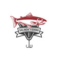 fishing emblem with salmon design element vector image vector image