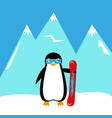 cartoon penguin snowboarder vector image vector image
