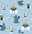 childish seamless pattern with knight dragon vector image vector image
