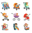 baby carriage set different types of children vector image