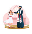 little girl in white dress is taking communion vector image vector image