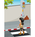 a girl with brown shoes crossing the street vector image