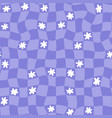 1970 violet grid with daisy seamless pattern vector image