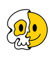 half of skull with smile face inside hand vector image