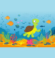 Turtle in underwater scene tortoise seaweeds and Vector Image