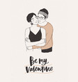 cute hipster boy and girl warmly cuddling vector image