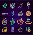mexican holiday neon icons vector image vector image
