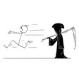 cartoon man running away from grim reaper vector image