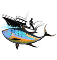 fisherman on a boat and tuna catch vector image vector image