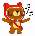 cute bear red hood singing pose vector image