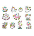 unicorn labels collection retro fashioned vector image vector image