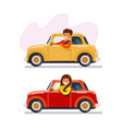 man and woman driving cars vector image