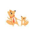 loving father fox and his little baby holding vector image