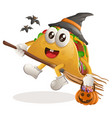 cute taco mascot witch with holding halloween vector image