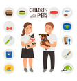 children boy and girl with pets cat dog vector image vector image