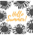 hello summer greeting card with sunflowers vector image