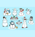 set of snowmen in costumes for winter holidays vector image