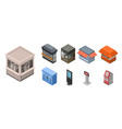 street shop kiosk icon set isometric style vector image